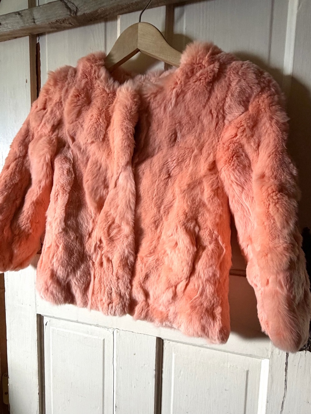 Y2K Peach Pink Real Rabbit Fur Jacket Fits S | Coquette Mob Wife Glam Coat